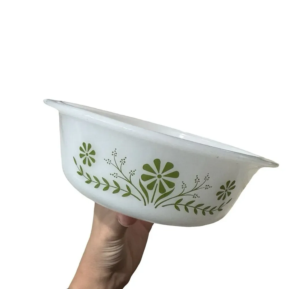 VTG Mid Century‎ GLASBAKE GREEN DAISY 1.5 Quart Casserole Dish J-2600
